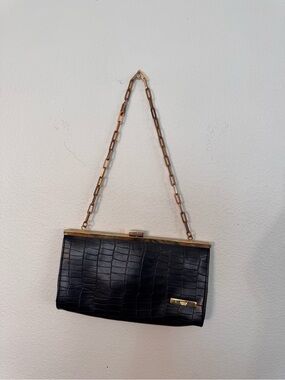 XOXO Black Croc-Embossed Clutch with Gold Chain